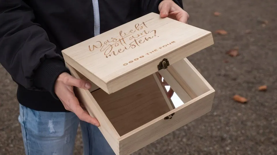 a person holding a half opened mirror box